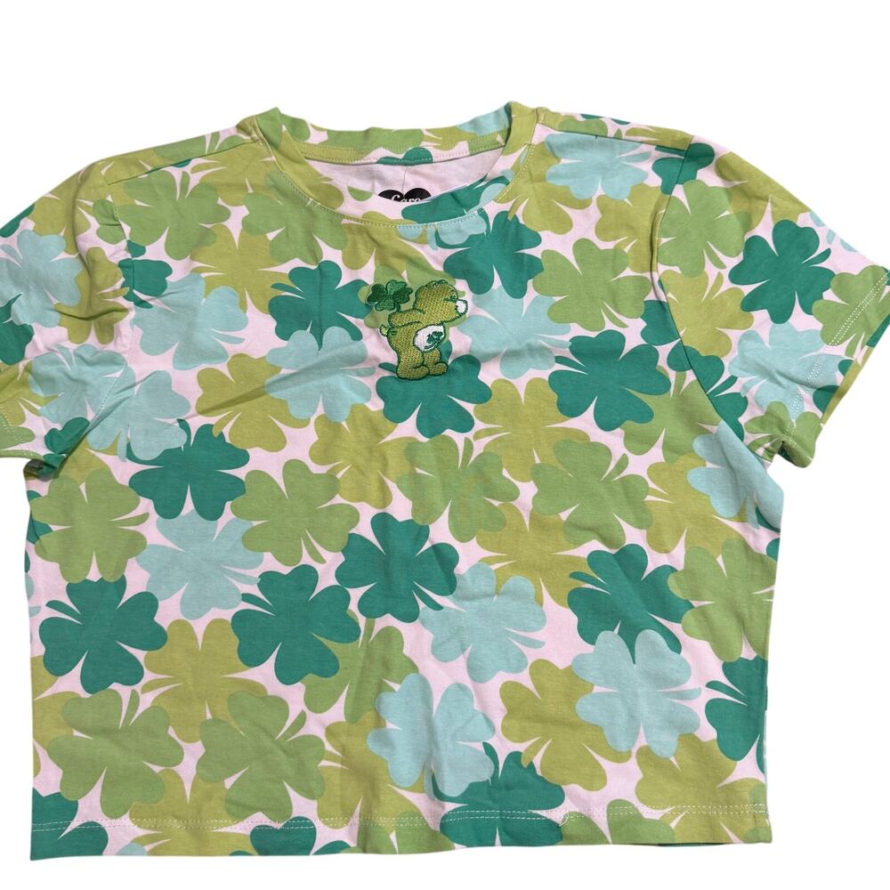 Care Bears Women's Green Cropped Short Sleeve Graphic T-Shirt - Medium - NWT